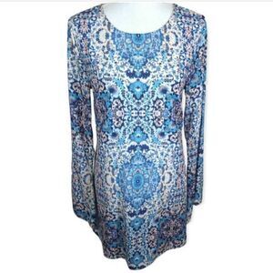 RUSH BLUE & WHITE DRESS W/OPEN BACK SZ.M EUC.